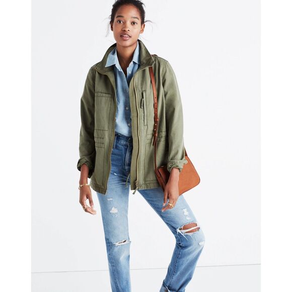 Madewell Fleet Jacket Utility Green Full Zip XS Cotton Drawstring Waist - Picture 9 of 9